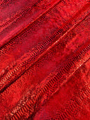 Anaconda Foil Velvet - Red - Shiny Foil Velvet Anaconda Snake Print Fabric Sold By The Yard