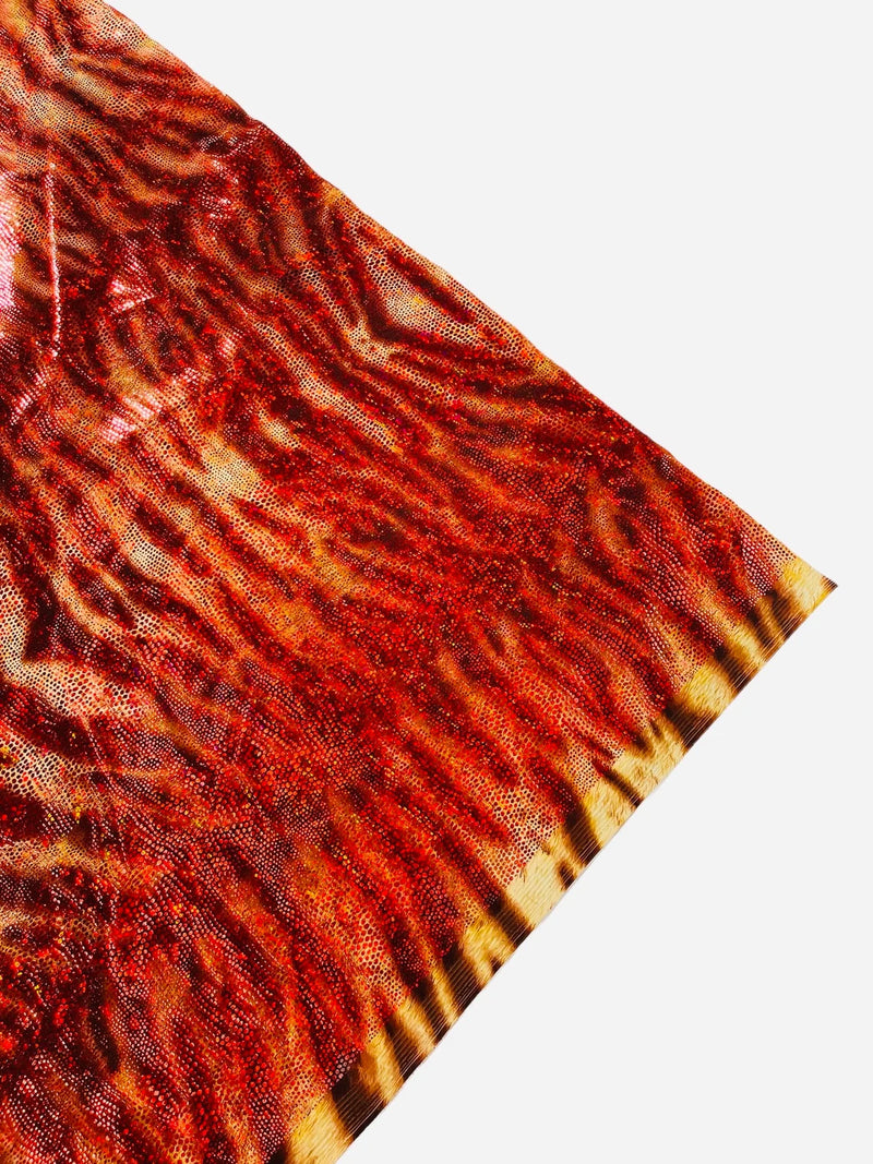 Tiger Print Spandex Fabric - Red - Mystique 4 Way Stretch Animal Print Fabric 58/60" By Yard