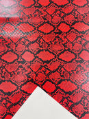 Python Snake Print Vinyl Fabric - Red -  Faux Animal Snake Print Vinyl Fabric Sold by Yard