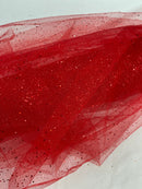 Sparkle Tulle Glitter Fabric - Red - Tulle Fabric with Sparkle Glitter Sold By Yard