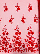 3D Orquidia Floral Lace - Red - Beautiful Orchid Flower Fabric on Mesh by Yard