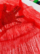 Glitter Lines on Tulle Lace Fabric - Red - Tulle Glitter Mesh Line Design Fabric Sold By Yard