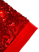 Circle Paillette Sequins - Red - Large Round Paillette Sequins Design Fabric By Yard
