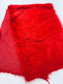 60" Solid Shaggy Faux Fur - Red - Long Pile Luxury Shaggy Soft Faux Fur Fabric By Yard