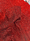Metallic Foil Sequins - Red - 2 Way Stretch Spandex with 5mm Sequins Fabric by yard