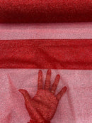 Glitter Lace Mesh Fabric - Red - Shimmer Glitter Dot Design on Mesh Lace By Yard