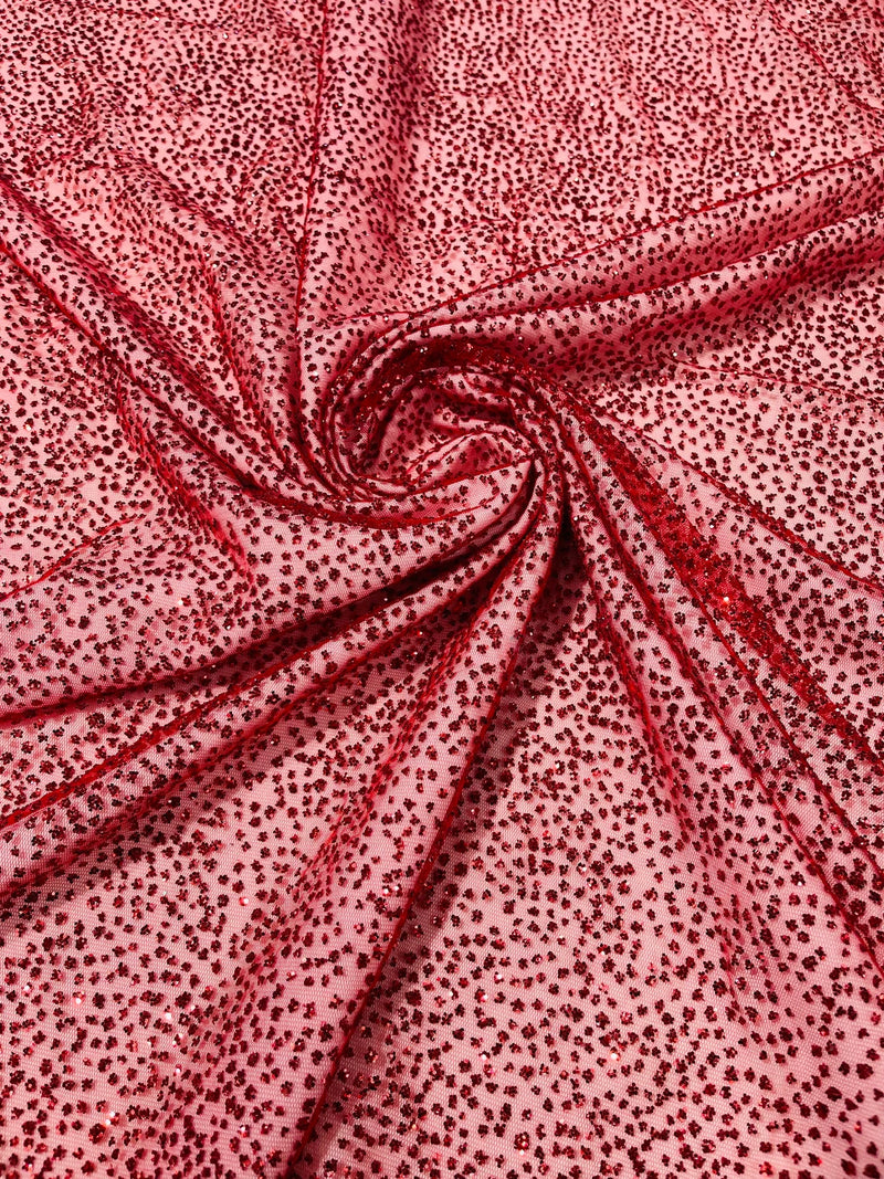 Glitter Dots Mesh Fabric - Red - Shiny 60" Mesh Sheer Fabric Sold By The Yard