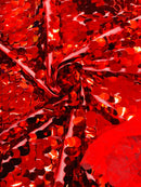 Oval Jumbo Paillette Sequins - Red - Big Oval Paillette Sequins Design Fabric By Yard