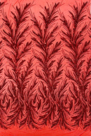 Leaf Stretch Sequins Fabric - Red - 4 Way Stretch Sequins on Lace Mesh Fabric by Yard