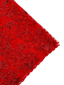 Butterfly Floral Lace Fabric - Red - Butterfly Flower Metallic Design on Lace Fabric By Yard