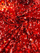Circle Paillette Sequins - Red - Large Round Paillette Sequins Design Fabric By Yard