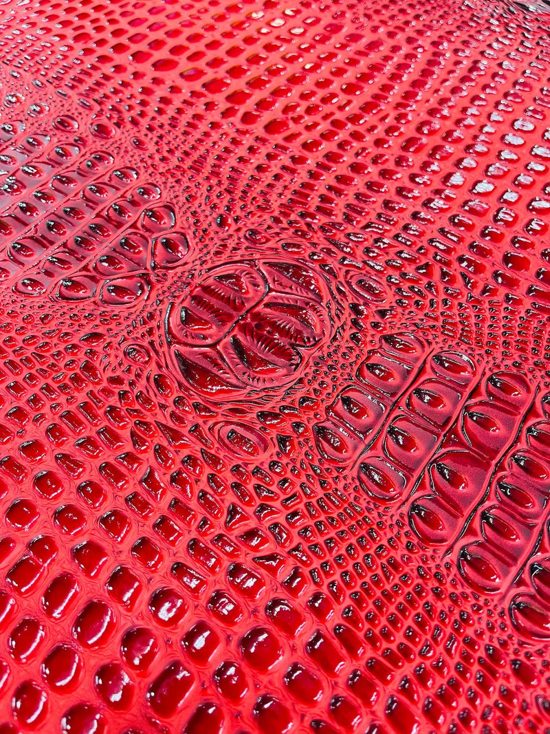 Faux Gator Print Vinyl Fabric - Red - High Quality Faux Animal Skin Vinyl Sold by Yard