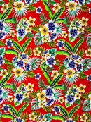 Hawaiian Floral Print Fabric - Red - 45" Plumeria Tropical Flower Cotton Fabric by Yard