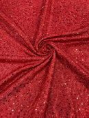 Sparkle Glitter Beaded Fabric - Red - Shimmer Stretch Glitter Fabric with Beads and Sequins Sold By Yard