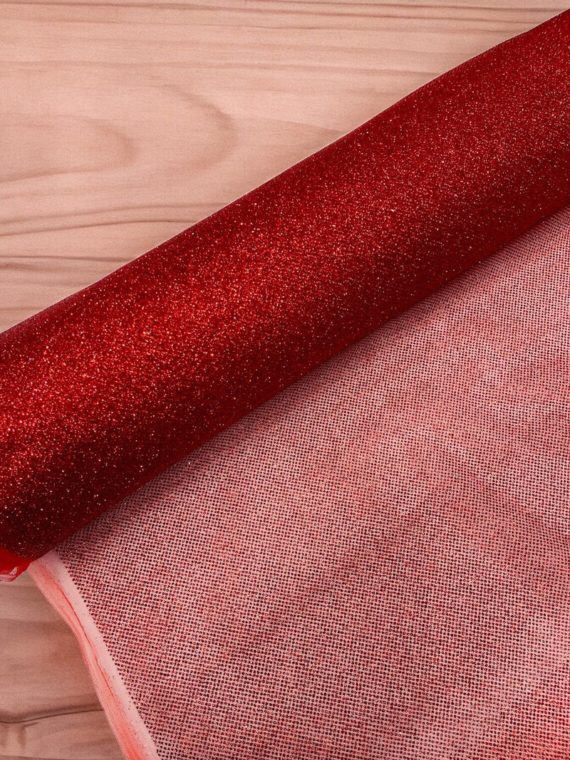 Glitter Lace Mesh Fabric - Red - Shimmer Glitter Dot Design on Mesh Lace By Yard