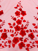 3D Orquidia Floral Lace - Red - Beautiful Orchid Flower Fabric on Mesh by Yard