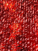 Sword Shaped Sequins - Red - Hanging Solid Sequins On Mesh Fabric By Yard