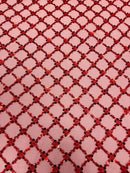 Diamond Net Bead Fabric - Red - Geometric Embroidery Beaded Sequins Fabric Sold By The Yard