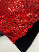 Mirror Sequins Velvet - Red - Shiny Mirror Cut Sequins on Velvet By Yard