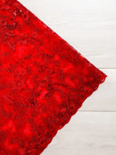 Flower Metallic Lace Fabric - Red - Corded Floral Sequins Design Fabric Embroidered on Lace by Yard