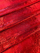 Anaconda Foil Velvet - Red - Shiny Foil Velvet Anaconda Snake Print Fabric Sold By The Yard