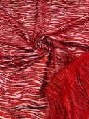 Glitter Zebra Stripe Fabric - Red - Zebra Lines Glitter Design on Lace Fabric By Yard