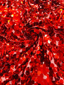 Circle Paillette Sequins - Red - Large Round Paillette Sequins Design Fabric By Yard