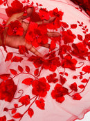 3D Orquidia Floral Lace - Red - Beautiful Orchid Flower Fabric on Mesh by Yard