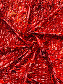 Sword Shaped Sequins - Red - Hanging Solid Sequins On Mesh Fabric By Yard