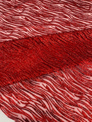 Glitter Zebra Stripe Fabric - Red - Zebra Lines Glitter Design on Lace Fabric By Yard