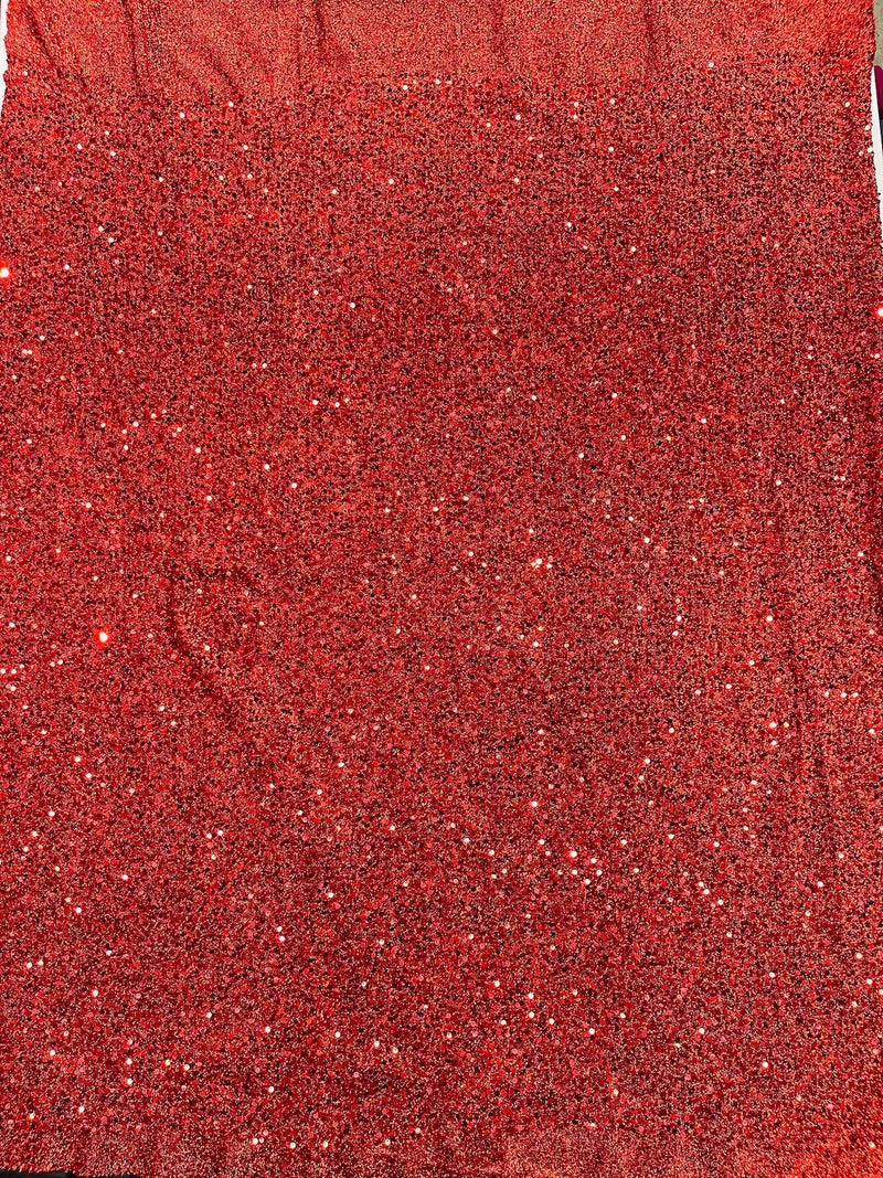 Metallic Foil Sequins - Red - 2 Way Stretch Spandex with 5mm Sequins Fabric by yard