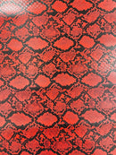 Python Snake Print Vinyl Fabric - Red -  Faux Animal Snake Print Vinyl Fabric Sold by Yard