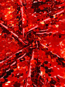 Oval Jumbo Paillette Sequins - Red - Big Oval Paillette Sequins Design Fabric By Yard