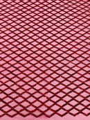 Diamond Net Sequins Fabric - Red - Geometric Diamond Net Design on Mesh Lace Fabric By Yard