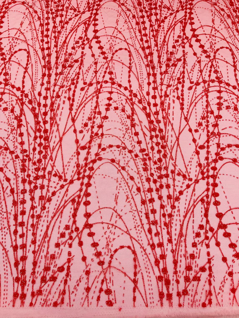Tulle Glitter Galaxy Design Fabric - Red - Tulle Fabric with Sparkle Glitter Design Sold By Yard