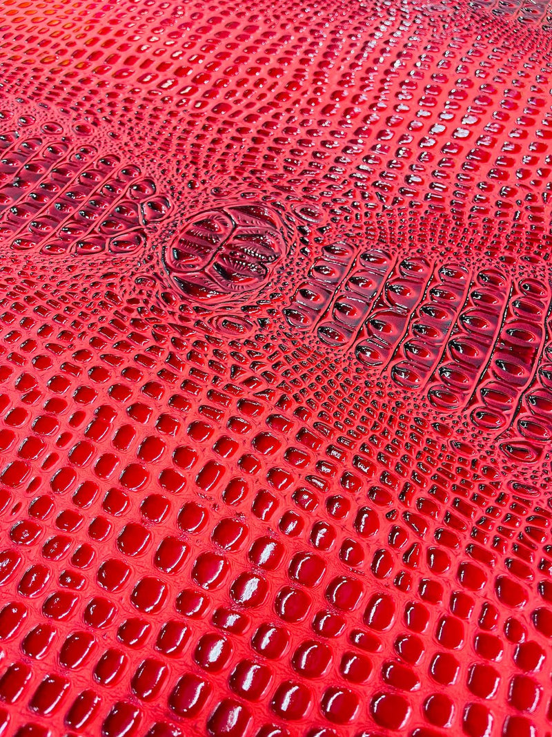 Faux Gator Print Vinyl Fabric - Red - High Quality Faux Animal Skin Vinyl Sold by Yard