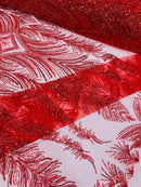 Beaded Line Fabric -  Red - Luxury Bridal Line Pattern Fabric With Beads, Sequins Sold By Yard