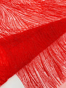 Glitter Lines on Tulle Lace Fabric - Red - Tulle Glitter Mesh Line Design Fabric Sold By Yard