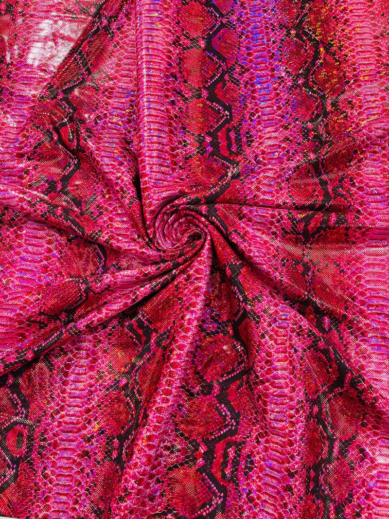 Holographic Snake Spandex - Red - Poly Spandex Stretch  Snake Print Fabric By Yard