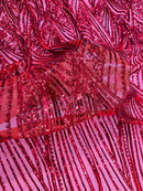 Curvy Design Sequins Fabric - Red - 4 Way Stretch Curvy Sequins Design Mesh Fabric by Yard