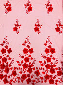 3D Orquidia Floral Lace - Red - Beautiful Orchid Flower Fabric on Mesh by Yard