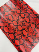 Python Snake Print Vinyl Fabric - Red -  Faux Animal Snake Print Vinyl Fabric Sold by Yard