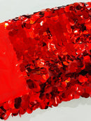 Circle Paillette Sequins - Red - Large Round Paillette Sequins Design Fabric By Yard