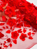 3D Orquidia Floral Lace - Red - Beautiful Orchid Flower Fabric on Mesh by Yard