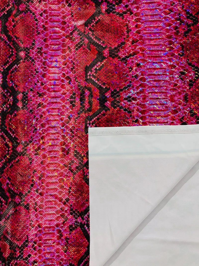 Holographic Snake Spandex - Red - Poly Spandex Stretch  Snake Print Fabric By Yard