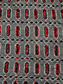 Geometric Stretch Sequin - Red / Black - Fancy Gem Design on Mesh By Yard