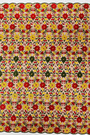 Multi-Color Floral Fabric - Red/Yellow/Green - Floral Design Embroidery Lace Fabric By Yard