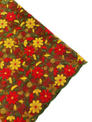 Multi-Color Floral Fabric - Red/Yellow/Green - Floral Design Embroidery Lace Fabric By Yard