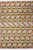 Multi-Color Flower Fabric - Red / Yellow / Green on Black - Embroidered Floral Design Lace Fabric By Yard