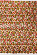 Multi-Color Flower Fabric - Red / Yellow / Green on Red - Embroidered Floral Design Lace Fabric By Yard